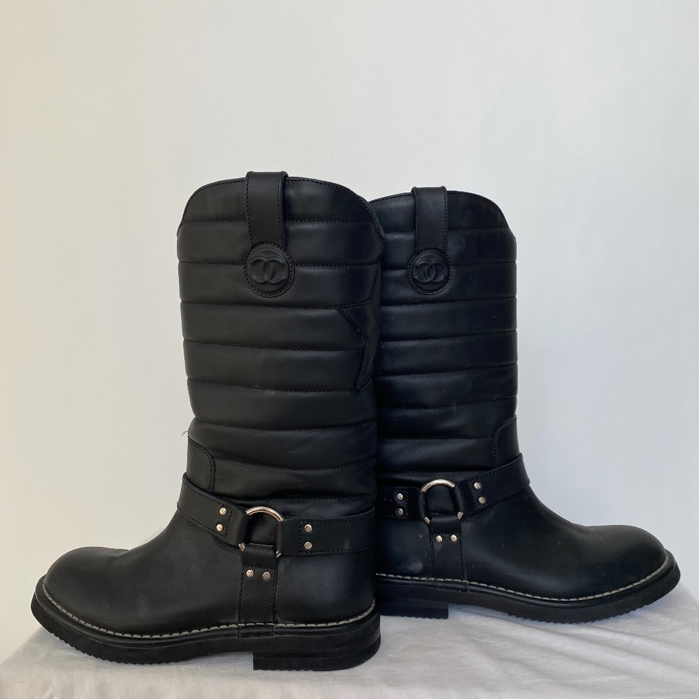 Chanel Quilted Leather Star Harness Biker Boot